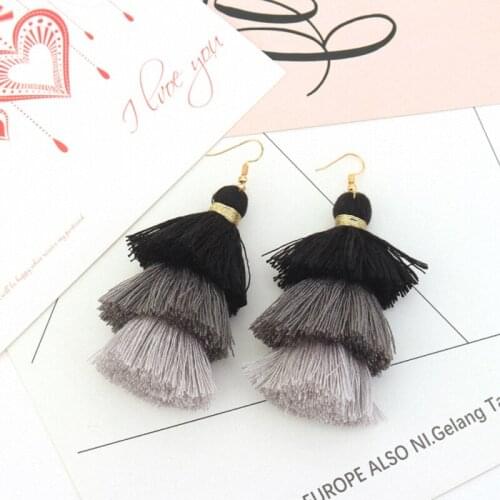 TONGKWOK Bohemia Exaggeration Dangle Earrings For Women Silk Thread Tassel Long Chandelier Earrings Statement Jewelry #126898