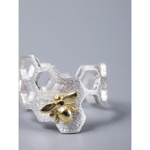 Authentic 925 Silver Creative Design Beehive Ring for Women Lovely Bee Adjustable Size Ring Fine Jewelry gifts