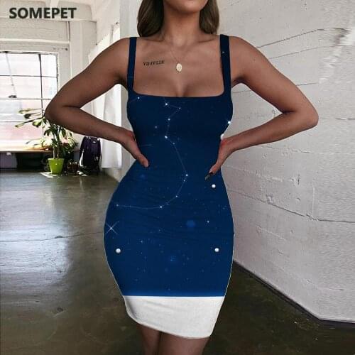 SOMEPET Christmas Dresses Women Snowman Ladies Dresses Constellation 3d Print Galaxy Bodycon Dress Womens Clothing Summer Short