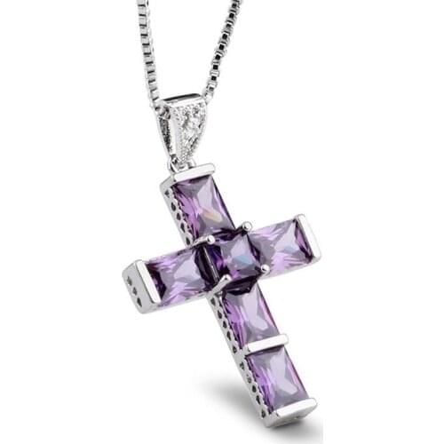 Ladies Pendant Necklace Fashion Amethyst Cross Necklace Inlaid Zircon Necklace Jewelry