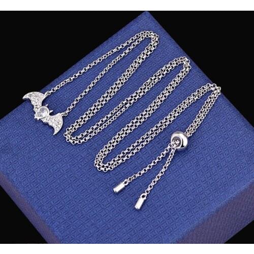 AAA+ New Vintage Bat Necklace Exquisite Micro Mosaic Top Cubic Zirconia Animal Silver Necklace Pendant For Women