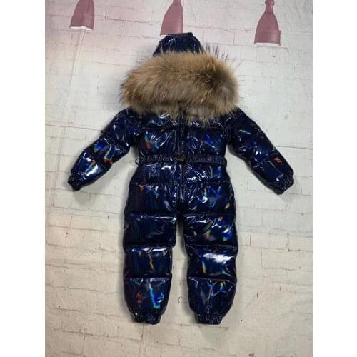 Real fur hooded 2021 Winter Jacket child overall children jumpsuit snow suit girl down romper ski suits outerwear rainbow color