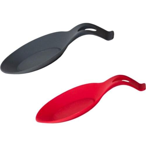 2pcs Silicone Spoon Rests Kitchen Utensil Holder Heat Resistance Spoon Rack Spoon Pad for Home Restaurant (Red and Black)