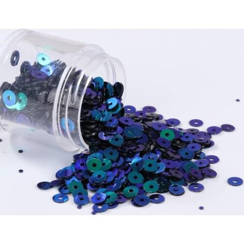 2000pcs(10g) Black with Blue-Light Sequin 4mm Flat Round Loose Sequins For Craft, Night Club Bar Dress Sewing Accessories