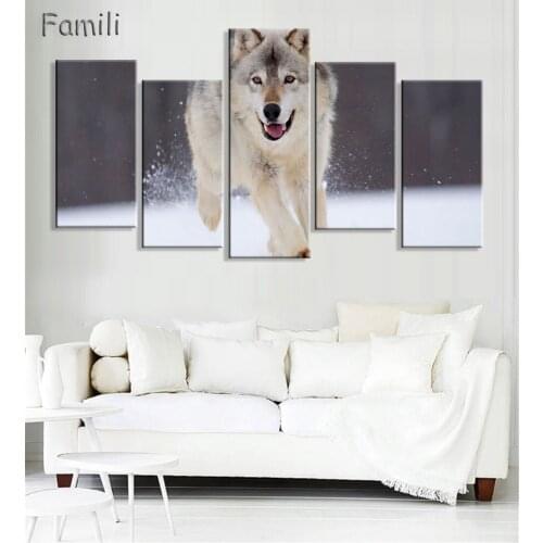 5 Panel HD Printed Animal Wolves Painting Canvas Print Home Decor Wall Pictures For Living Room Canvas Art Unframed