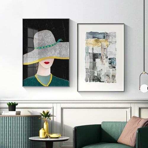 Nordic Abstract Canvas Painting for Interior Golden Leaf Poster Figures Wall Art Pictures Living Room Aesthetic Room Decor