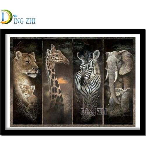 Diy 5D Diamond Painting Cross Stitch Animal Family African Lion,Elephant, Giraffe, Zebra Embroidery Pattern Full Drill Mosaic