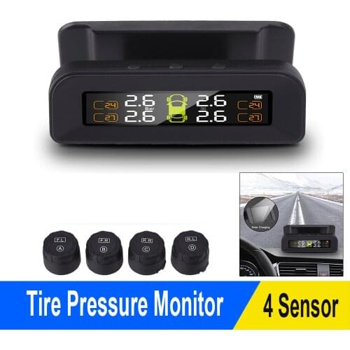 Car Tire Pressure Alarm Monitor System Solar Power TPMS Auto Security Alarm Systems Tyre Temperature Warning External Sensor