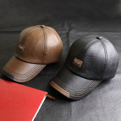 Autumn Winter Leather Baseball Cap Men Women Gorras Planas Snapback Hat Bone Masculino PU Leather Trucker Cap