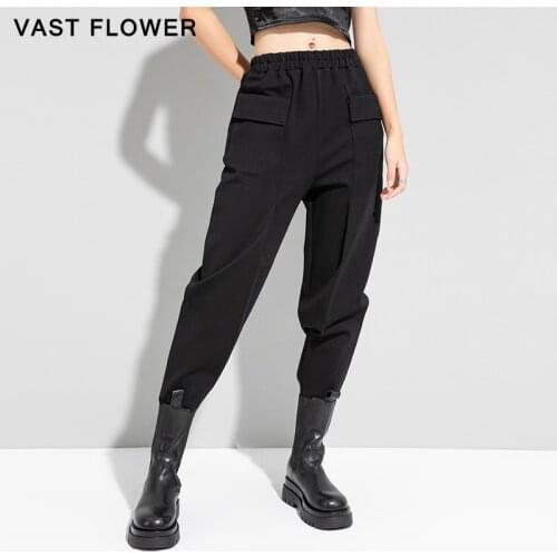 Black Pocket Harem Pants Women New High Waist Pleated Casual Loose Trousers Women Clothes 2021 Spring Autumn Fashion Streetwear