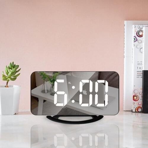 USB Digital Alarm Clock Bedroom Home Office Large Mirrored LED Screen Clock For Snooze Function Desk Table Clock Home Decor