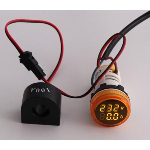 Digital Voltmeter Ammeter 22mm Round AC 50-500V 1-100A Voltage Volt Amp Monitor
