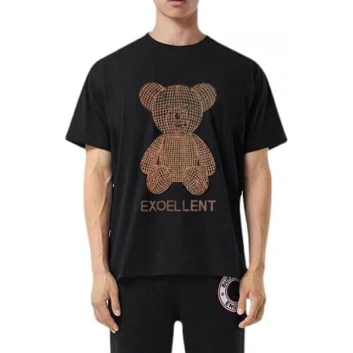 Men Rhinestonesl short Sleeve Stand Collar slim fit tshirt Streetwear man top tees M-5XL