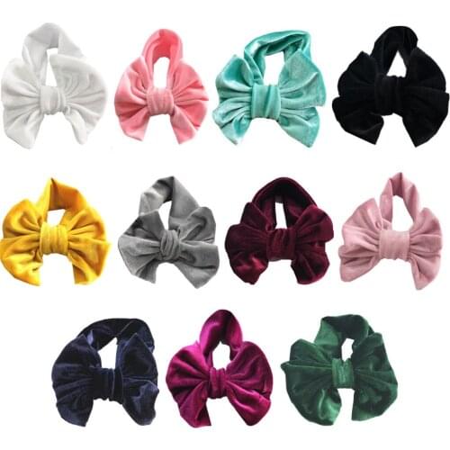 Cotton Elastic Childrens Big Bow Headband Gold Velvet Baby Holiday Hair tie Headdress Hair Accessories
