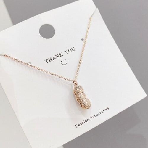 Korean Trendy Simple Sweet Shiny Zircon Small Peanuts Pendant Necklace For Women Temperament Elegant Jewelry Gift Clavicle Chain