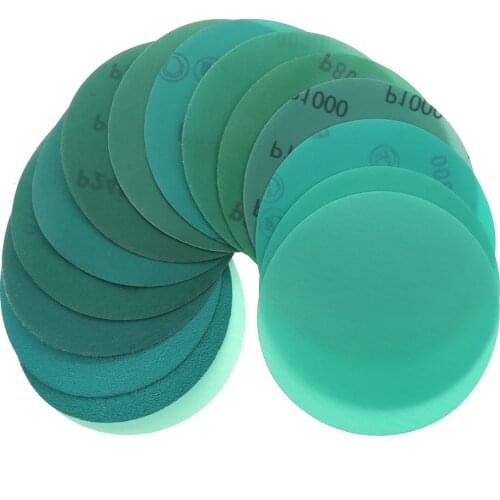 20Pcs 5 Inch 125mm Green Film Sanding Discs 60 to 2000 Grits Hook and Loop Green Sandpaper for Car Paint Wood or Metal Grinding