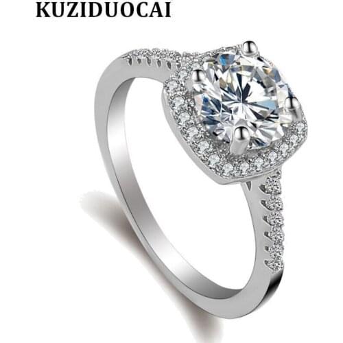 Kuziduocai 2018 New Fashion Fine Jewelry Dazzling Full Zircon Stainless Steel Geometry Squar Wedding Bride Rings For Women R-522