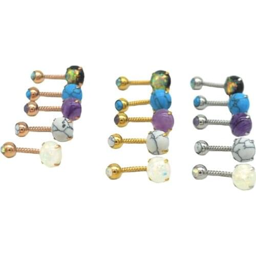 Opal Belly Bar Twist Curved Fashion Body Piercing Jewelry 14G Rose Gold Crystal Navel Button Ring Newest Popular