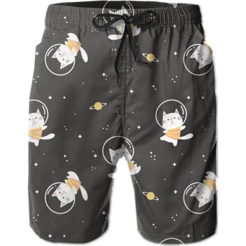 Mens Swimwear Swim Shorts Trunks Cartoon Cat Floating Area With Star Beach Board Shorts Swimsuits Running Sports Surffing shorts