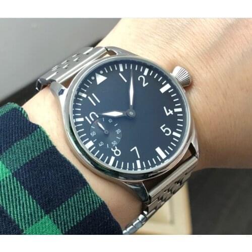 44mm GEERVO black dial Asian 6497 17 jewels Mechanical Hand Wind movement mens watch green luminous Mechanical watches gr286-g8