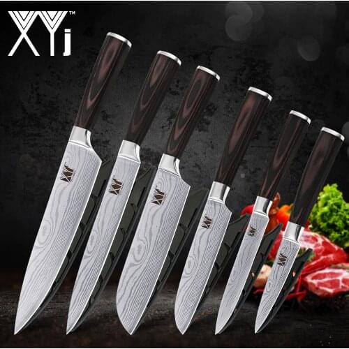 XYj Professional Kitchen Chef Knife Set Tools Stainless Steel Knife Set Damascus Veins Cooking Kitchen Knives Accessories Tool