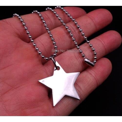 New Fashion Stainless Steel Shiny Plain Star Pendant necklace 2.4mm 24'' Unisex Women Men
