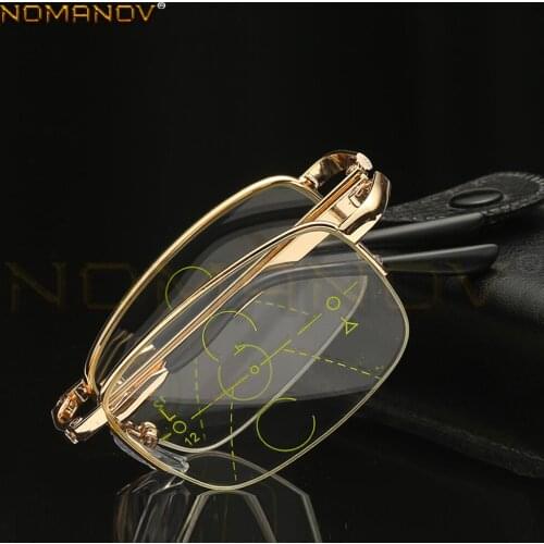 Portable Foldable Gold Frame Business Men Women Progressive Multifocus Reading Glasses Add 75 100 125 150 175 200 to 400