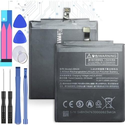Original Kikiss For Xiao Mi Battery BN34 3000 mAh for Xiaomi Redmi 5A 5 A 5.0" BN 34 for Redmi5A Redmi5 A Phone Batteries