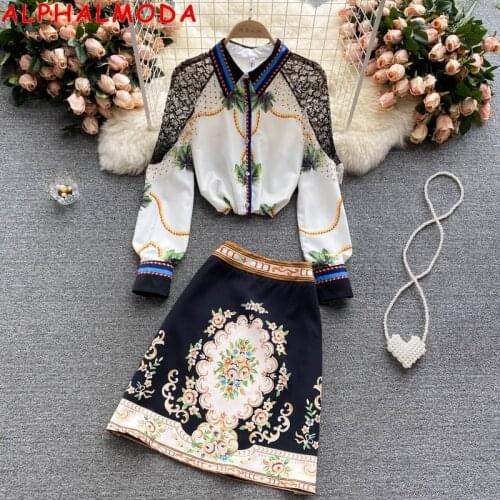 2021 autumn suit womens shirt design sense long sleeve printing slim and versatile skirt fashionable two piece set