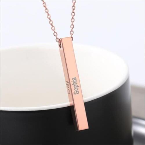 Personalized Necklace Engraved 3D Bar Four Sides Pendant Custom Coordinate Name For Men and Women Jewelry Valentines Gift