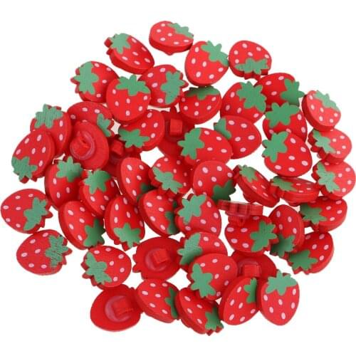 Phenovo 50pcs Strawberry Shape Wooden Shank Buttons for Sewing Scrapbooking DIY