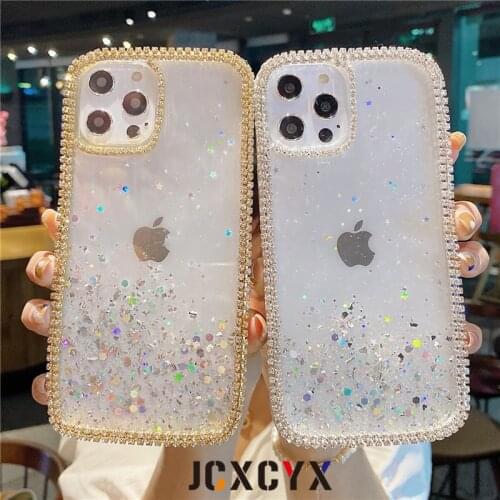 Transparent glitter sequined metal diamond soft case for iphone 12 Pro Max MiNi 11 Pro X XS XR 7 8 Plus SE 2020 bling cover