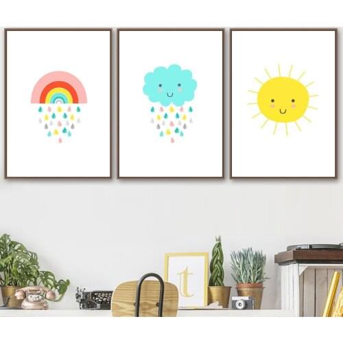 Rainbow Baiyun Sun Rain Cartoon Wall Art Canvas Painting Nordic Posters And Prints Wall Pictures Baby Kids Room Nursery Decor