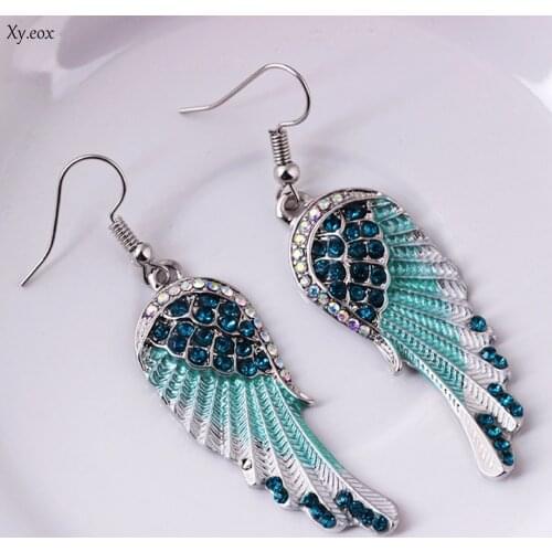 3 Colors Angel Wings Feather Dangle Crystal Earring Antique Elegant Women Jewelry