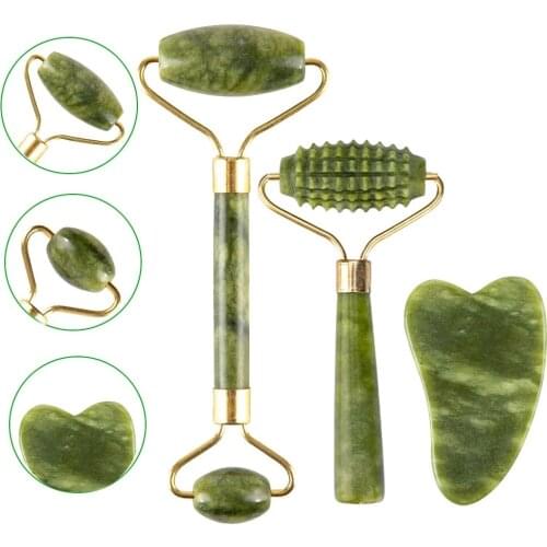 Facial Massage Jade Stone Roller Face Natural Jade Roller Massager Guasha Scraper Lift Beauty Slimming Tool Skin Relaxation W147