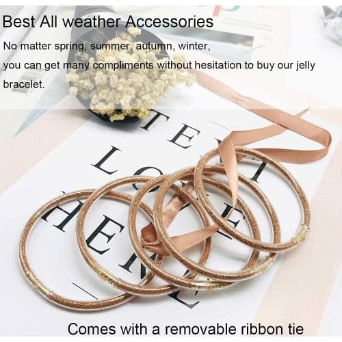 Light Brown Multi-layer Silicone Plastic Gold Powder Glitter Jelly Bangle Bracelet Set Fashion Women Glitter Friendship Bracelet