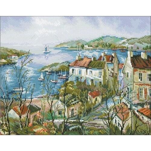 TOP Seaside town patterns Counted Cross Stitch 11CT 14CT 18CT DIY Cross Stitch Kits Embroidery Needlework Sets