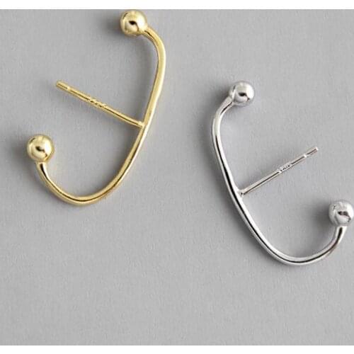 Unique S925 Sterling Silver Stud Earrings INS Style Simple Ball Beads C-Shape Female Earring Korean Fashion Ear