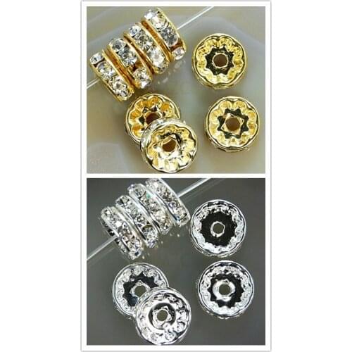 Uyg6 10mm each 100 piece Free Shipping+Gift White Crystal Rhinestone DIY Spacer, Gold Silver Plated loose Beads For jewelry