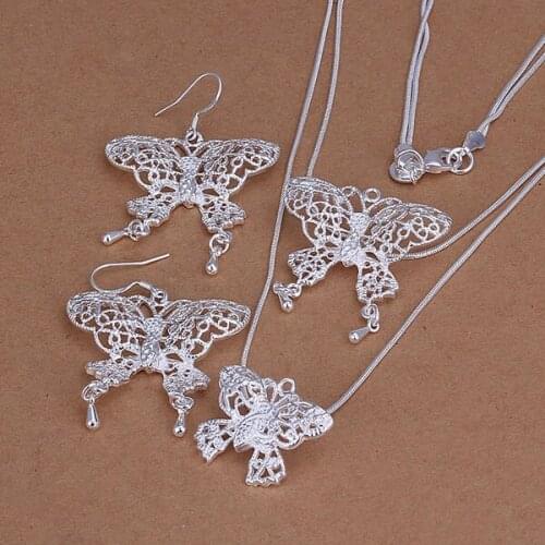 S226 Wholesale, jewelry set, fashion jewelry set Hollow Double-Butterfly Earrings Necklace Jewelry Set