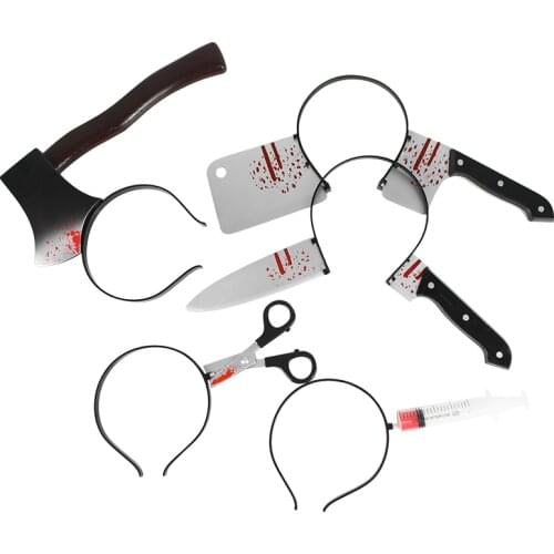 Horror Headband Halloween Decoration Props Funny Scary Knife Headwear Fake Blood Scene Prop Accessories Halloween Party Supplies