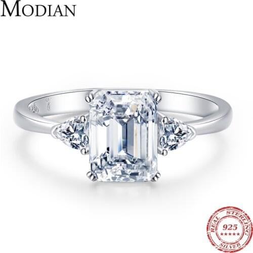 Modian 100% 925 Sterling Silver Luxury Rectangle Emerald Cut 2CT Clear AAAAA CZ Finger Rings For Women Statement Wedding Jewelry