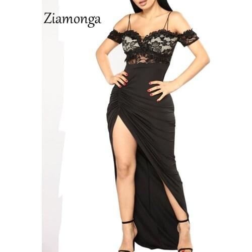 Ziamonga Summer Bodycon Dresses Party Autumn Dress Elegant 2018 Sexy Formal Evening Black Strapless Lace Maxi Dress Long Gown