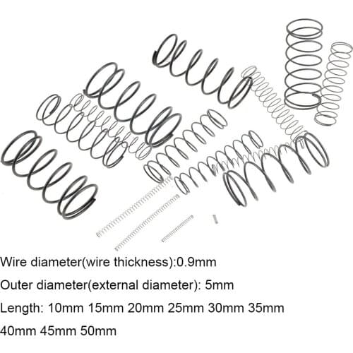 10PCS 0.9*5*10-50mm Spring Steel Small Compression Release Mechanical Return Spring Pressure Spring OD 5mm 0.9x5x10-50mm