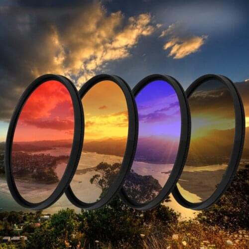 4in1 gradient gray+blue+red+orange Color lens Filter for 37 40.5 46 49 52 55 58 62 67 72 77 82 mm canon nikon pentax camera
