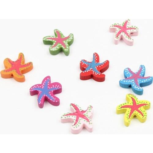Colorful Wooden Beads 25pcs 20mm Cute Starfish Shape Spacer Wood Beads for Jewelry Making DIY