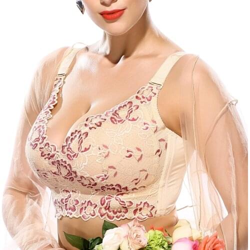 Womens Full Coverage Wire Free Non-Foam Plus Size Floral Lace Bra 34 36 38 40 42 44 46 B C D E F G H I J