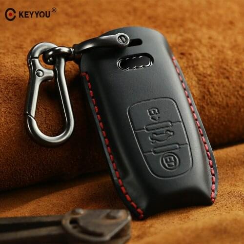 KEYYOU Genuine Leather Car Key Case Cover For Audi A1 A3 A4 A5 A6 A7 A8 Quattro Q3 Q5 Q7 2009 2010 2011 2012 2013 2014 2015