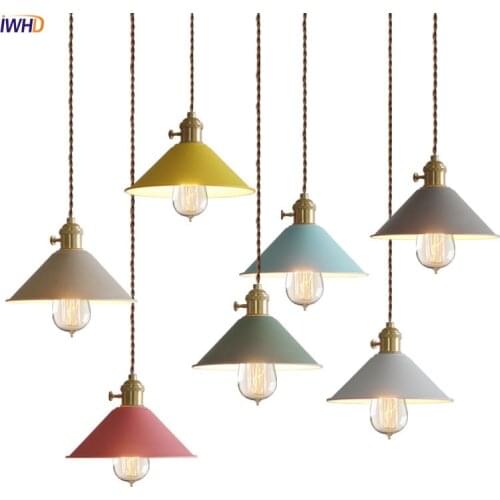 Colorful Iron LED Pendant Lamp E27 4W Modern Nordic Hanglampen Pink/Blue/Gray Fixtures Living Room Decoration Lampes Suspendues