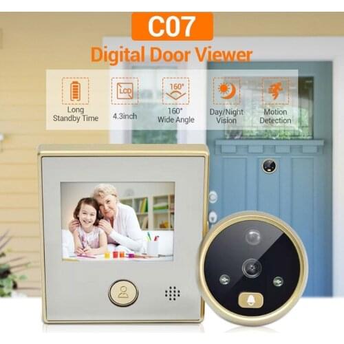Home Safety Cat Eye Door Doorbell Set 4.3in LCD Digital Door Viewer Smart Camera Night Vision Motion Detection With USB Cable